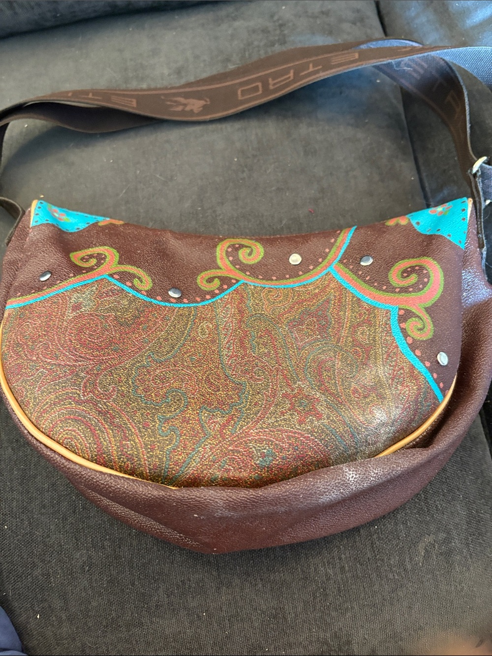Etro Brown Paisley Crossbody with Turquoise Trim